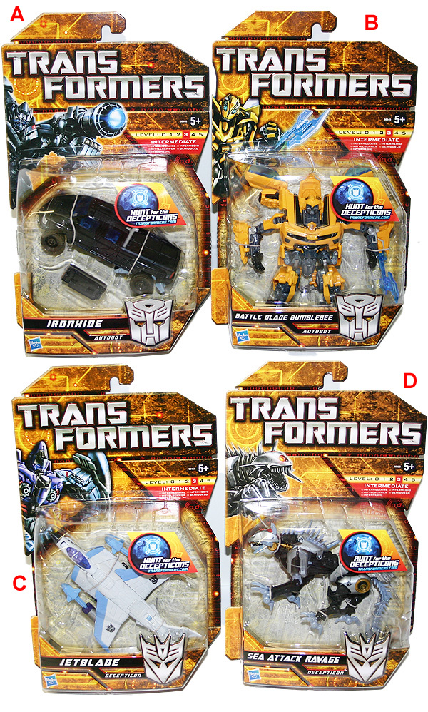 transformers figurky bumblebee,ironhide,ravage,jetblade